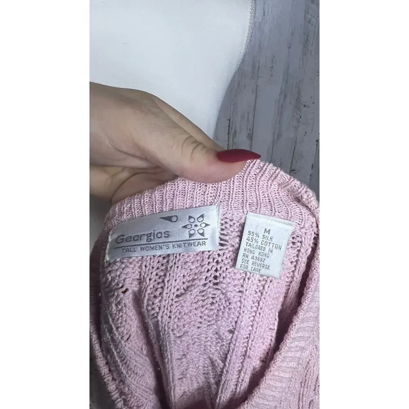 Georgios Women's Medium Pink Silk Blend‎ Cable Knit Crewneck Pullover Sweater - Picture 6 of 6